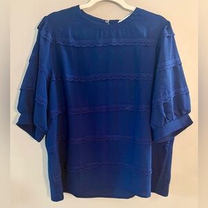 Women's Size 2XL Navy Lace-Trim Blouse - Classic Short Sleeve Top, NWT